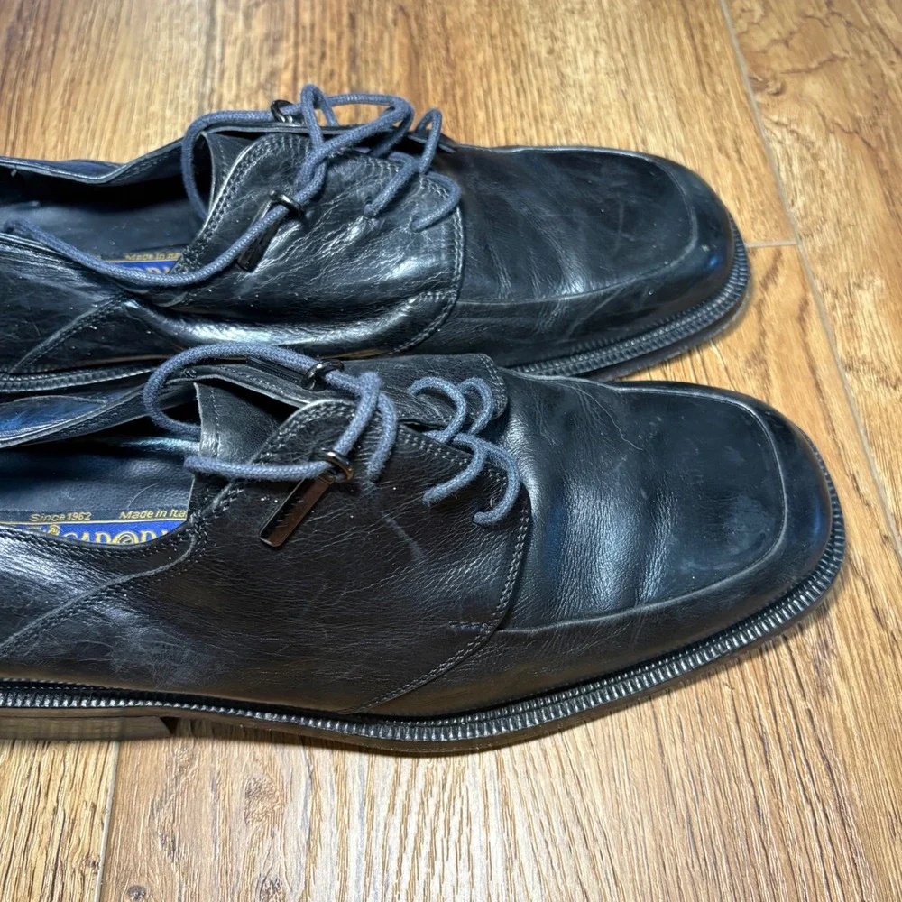 Caporicci Black Leather Square Toe Derby Dress Shoes Made in Italy Mens 8.5